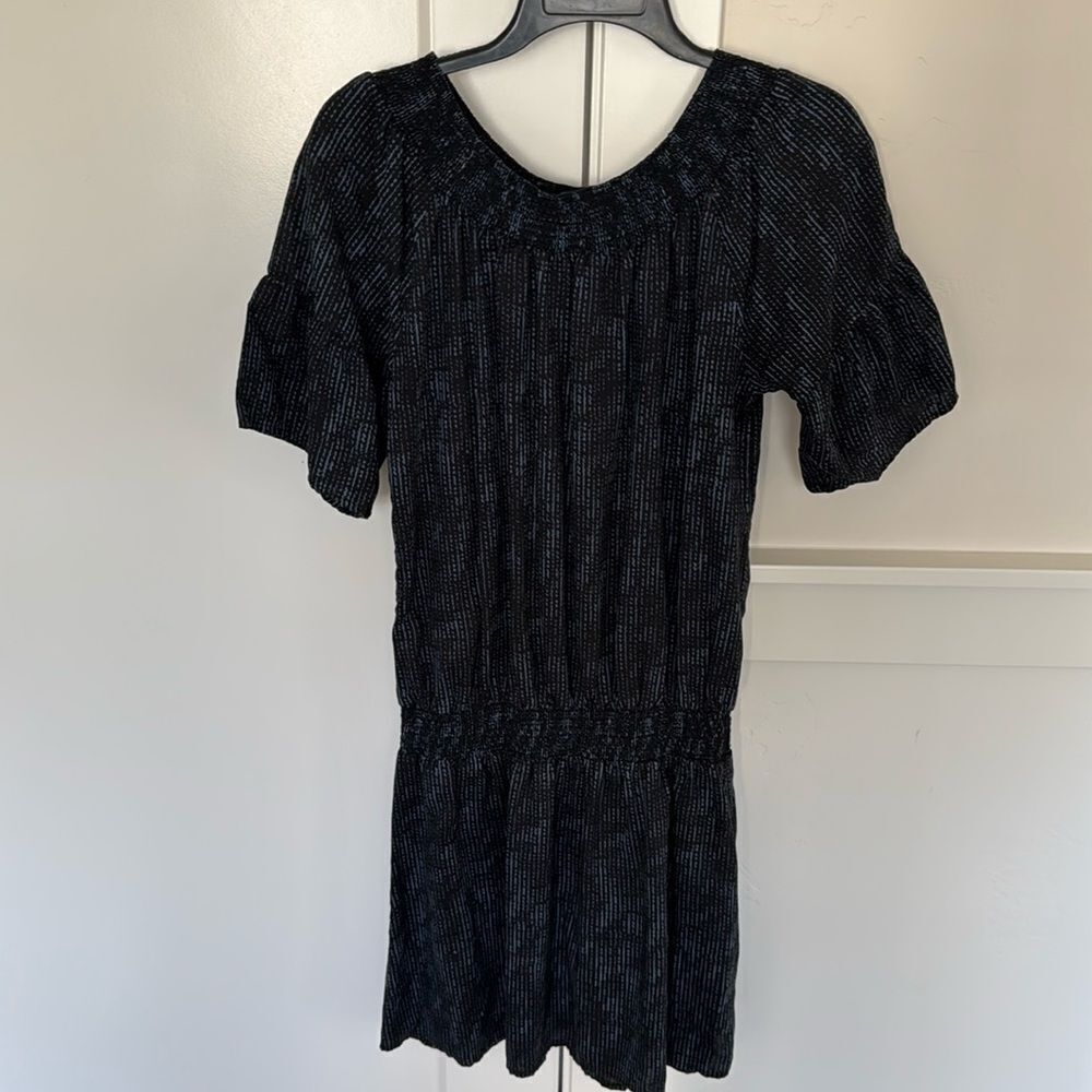 PrAna Lenora Casual Dress Size M Off The Shoulder Black Blue Elastic Waist GUC
